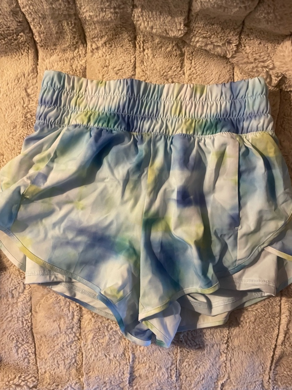 Avia Women's Blue & Green Tie-Dye Athletic Shorts